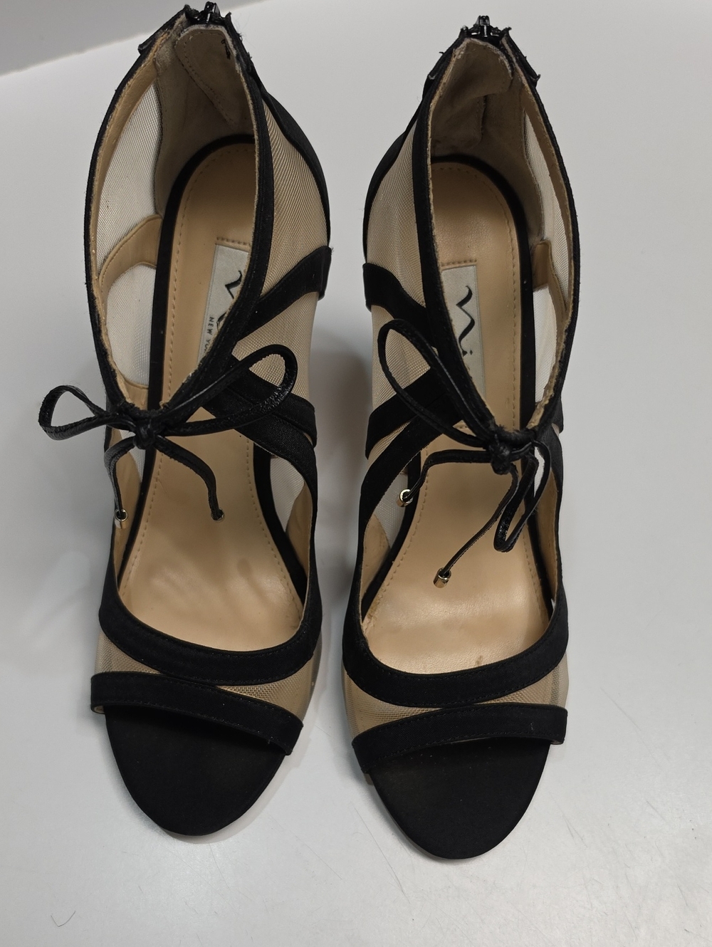 Nina Cherie Peep-Toe Black  Lace-Up Bootie Dress Heels - Size 8